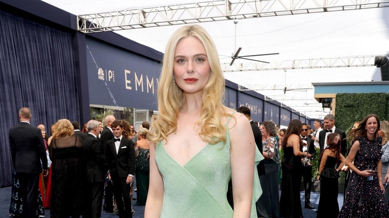 Elle Fanning in her jade Ralph Lauren Collection gown
